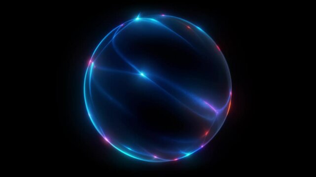 Futuristic energy sphere with glowing blue lines and particles, representing AI, technology, and data flow. Seamless loop, ideal for backgrounds and visualizations
