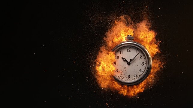Flaming stopwatch emphasizing urgency and time concepts
