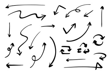 ベクターのペンの手書きの矢印セット 白黒