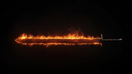 Fiery sword with flames in dark background