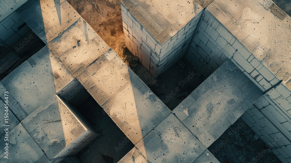Poster abstract aerial view of geometric concrete structures highlighting shadows and textures