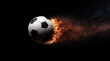 Fiery soccer ball in motion on dark background