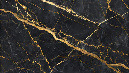 Fototapeta premium Luxury black marble texture with shining gold veins for wallpapers, branding, packaging, or high-end creative projects.