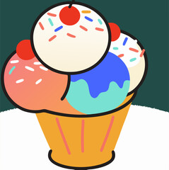 Delicious Three-Scoop Ice Cream Sundae in Cup