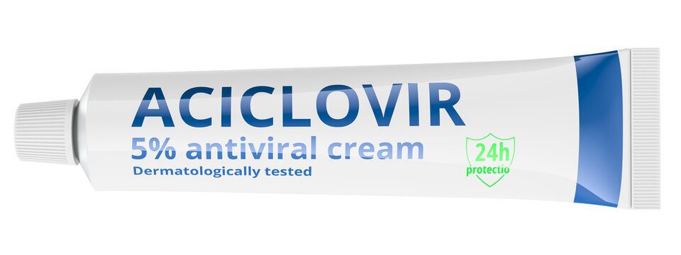 Antiviral Cream Tube ACICLOVIR. 3D Rendering isolated on transparent background