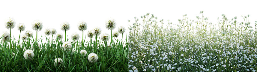 Fototapeta premium Beautiful Collection of White Flowers with Green Grass in a Natural Scenic Landscape