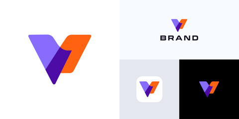 Creative letter V mark overlapping color concept, logo icon design illustration element template editable, Modern colorful symbol sign initial alphabet for brand identity and business company