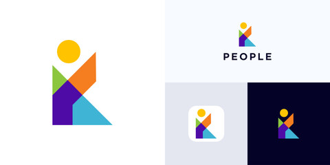 Happy people with overlapping color concept, logo icon design illustration element template editable, Modern symbol letter initial K sign geometric colorful for brand identity and business company