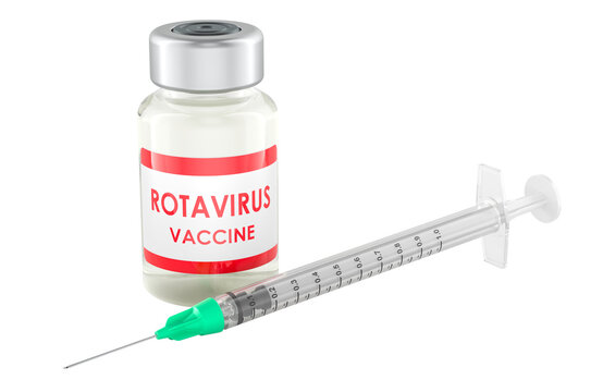 Rotavirus vaccine vial with syringe, 3D Rendering isolated on transparent background
