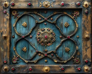 Obraz premium Ornate Wooden Panel with Intricate Metalwork