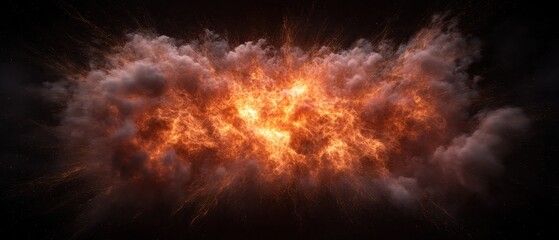 Fiery explosion with dramatic clouds and sparks