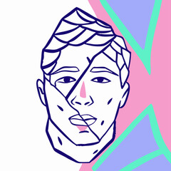 Abstract Portrait Illustration: Man's Face Split into Geometric Shapes