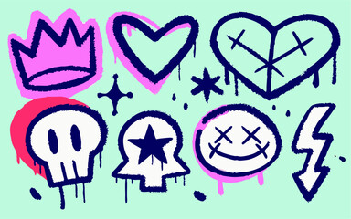 Graffiti Style Icons: Hearts, Skulls, Crowns, Stars