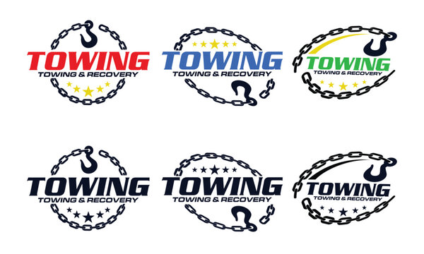 set of Tow trucks silhouette logo design vector template