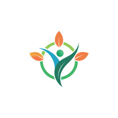 Wellness vector logo with green leaf and human silhouette 