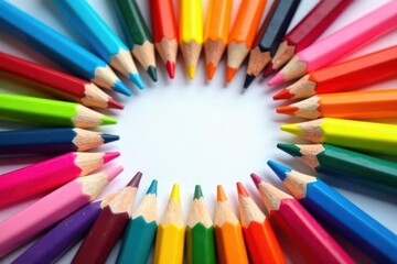Brightly colored pencils forming a square frame, back to school, frame design, colorful