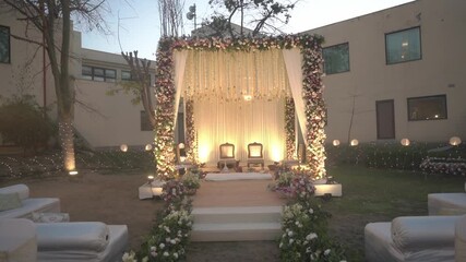 Indian Wedding Decor – Traditional Festive Decorations with Floral Mandap, Drapes, Lights, and Cultural Elements for Grand Celebrations and Ceremonies in India