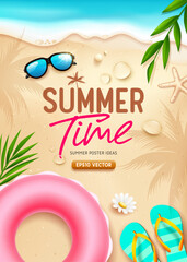 Summer time poster, on sand beach background