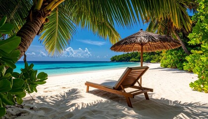 concept vacation and summer travel banner. Happy holidays on sandy tropical sea beach 