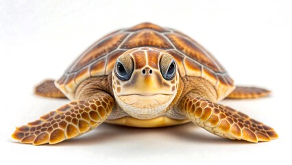 Adorable Baby Sea Turtle Hatchling on White Background Wildlife Animal Nature Photography