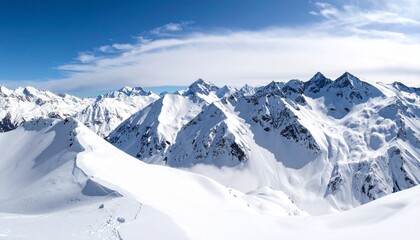 Obraz premium Dawn over the snow capped mountains. Snowy mountain peak at dawn. Sunrise in mountain 
