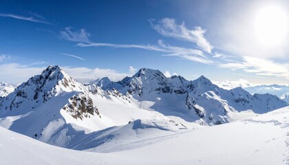 Dawn over the snow capped mountains. Snowy mountain peak at dawn. Sunrise in mountain 