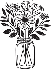 Floral Mason Jar Vector