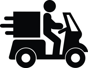 Shipping fast delivery man riding motorcycle icon symbol, Isolated on white background, Vector illustration
