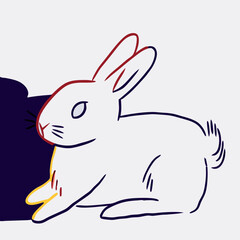 Cute White Rabbit Illustration, Simple Line Drawing