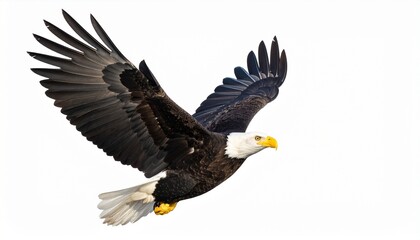 Obraz premium Flying bald eagle isolated on white background.