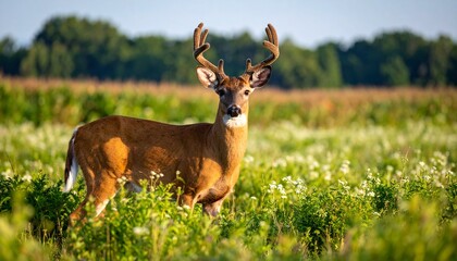 Whitetail Deer Buck standing in field 