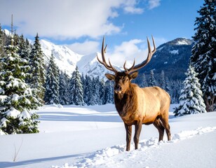 Rocky Mountain Bull Elk in snow 