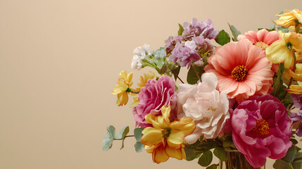 Naklejka premium Spring Flower Bouquet with Pastel Background and Text Space