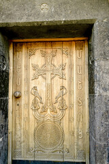 Door in the Church of St. Mesrop Mashtots. Oshakan village, Armenia.