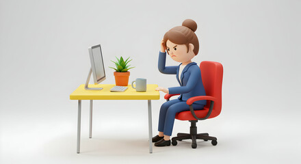 Stressed businesswoman working on computer at office desk