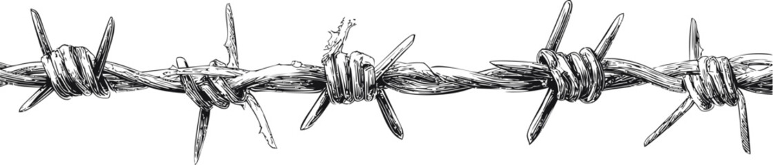 Naklejka premium Barbed wire drawing with sharp spikes showcasing tension and boundary concept. Vector illustration
