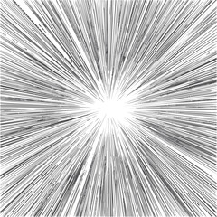 Black and white radial speed lines emanating from center, manga style effect. Vector illustration