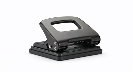 Black paper punch tool on white background for office use  