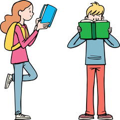 two teenagers are casually reading books