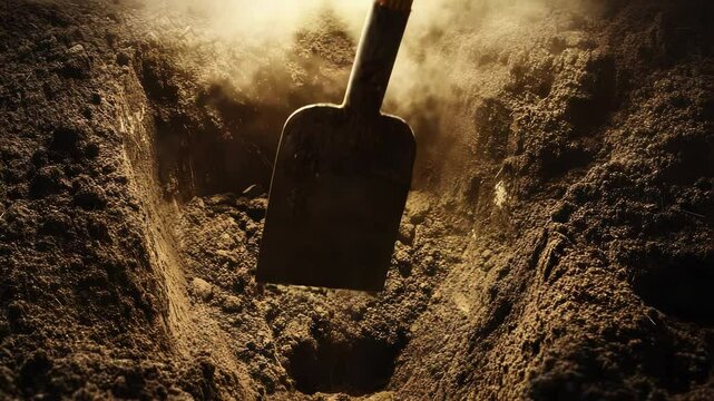 A person using a shovel to dig a hole in the ground