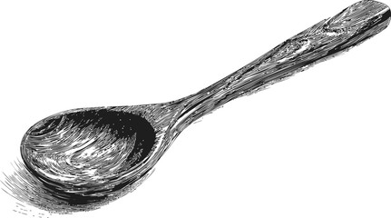 Wooden spoon hand-drawn black and white illustration with rustic texture. Vector illustration