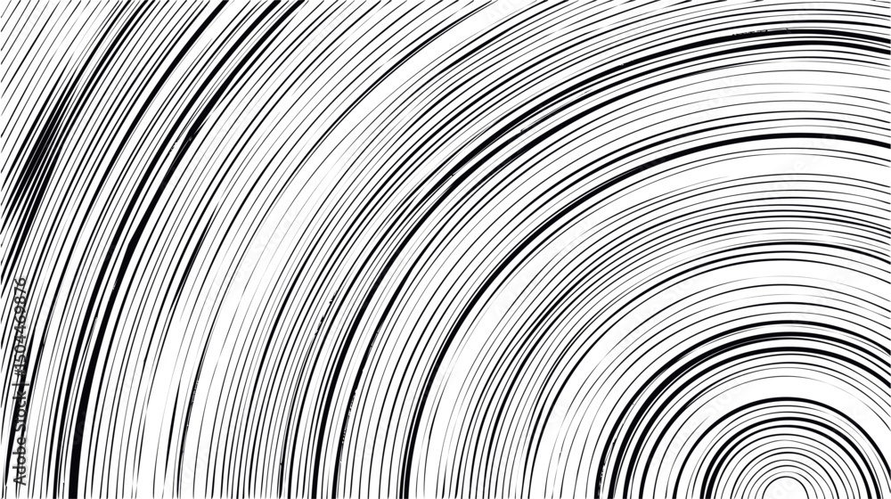 Poster black and white concentric curved lines creating a mesmerizing abstract pattern. vector illustration