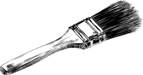Black and white illustration of a vintage paintbrush with wooden handle. Vector illustration