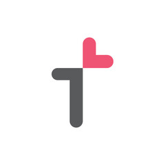 T love logo icon vector, letter T + love