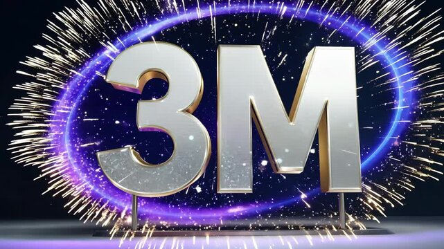 3m logo celebrating three million followers or subscribers
