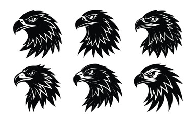 Bundle of Vector Eagle Head Silhouette on White Background