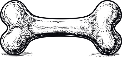 Illustration of a sketched dog bone in black and white, vintage style drawing. Vector illustration