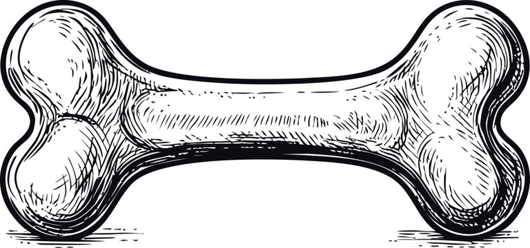 Illustration of a sketched dog bone in black and white, vintage style drawing. Vector illustration