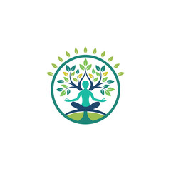 Yoga vector with green tree for international yoga day