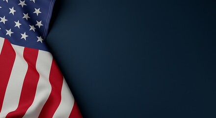 American flag on the left side with a navy blue background